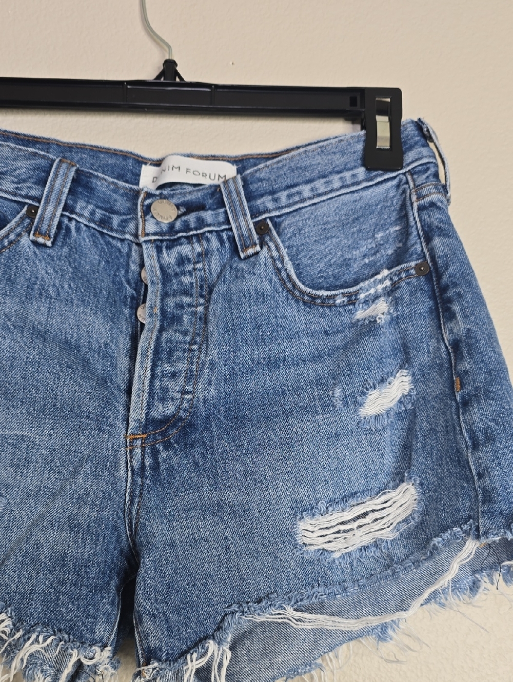 Denim Forum Light Blue Distressed Cutoff Jean Shorts The Ex Boyfriends Shorts - Picture 2 of 8
